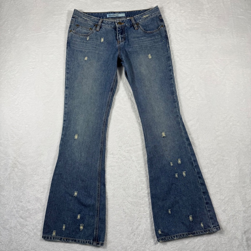 Mudd Vintage Y2K Distressed Flared Jeans Studded Medium Wash Denim Womens Size 7